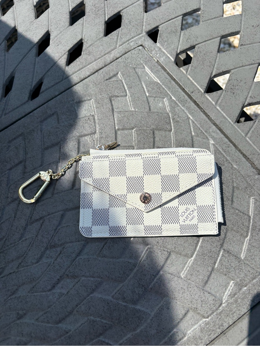 White & Gray Checker Card Case with Gold Clip